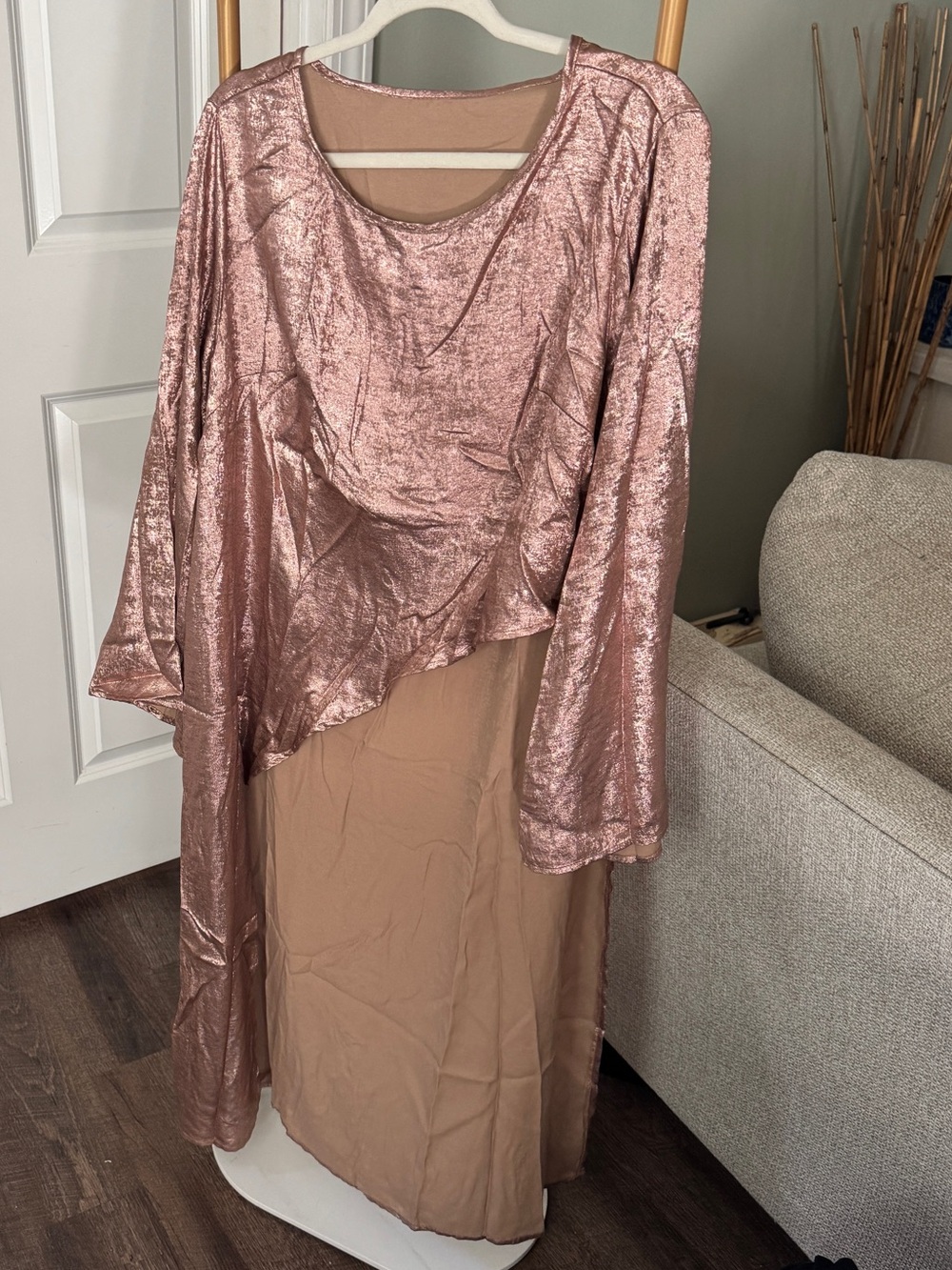 Rose Gold Metallic Draped Women's Blouse